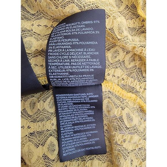 H&M Slip Maxi Dress Sz L/XL Prints Lace Mesh Sheer Yellow Long Sleeves Whimsycal - Picture 10 of 11
